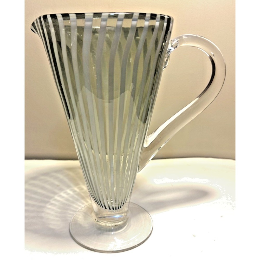 Vintage Ribbed Pressed‎ Glass Creamer Pitcher Clear Fluted Starburst Base Handle
